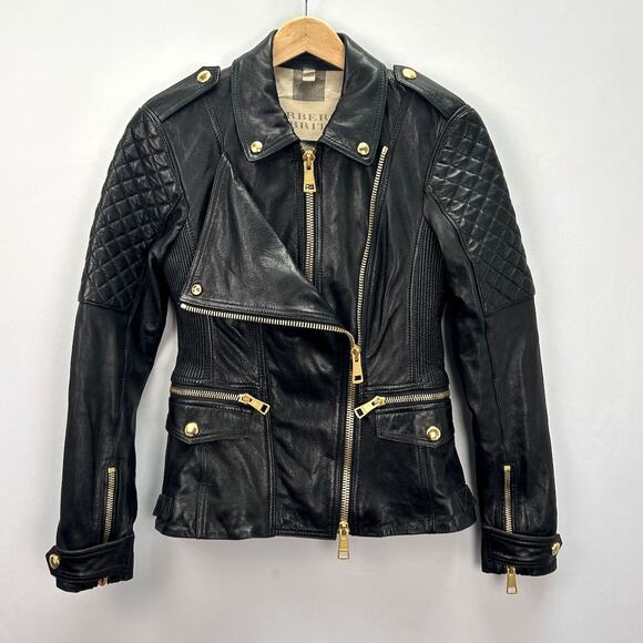 Burberry Brit  Quilted Remmington Lamb Leather Biker Jacket, Sz 6 - Picture 3 of 14
